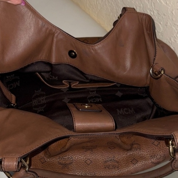 MCM Visetos Brown Leather Hobo Bag With COA - Picture 10 of 16